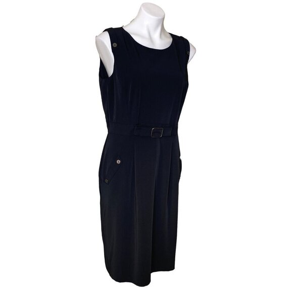Tahari ASL Black Sleeveless Sheath Dress, Faux Belt Pockets Women's Size 10 - Picture 3 of 9